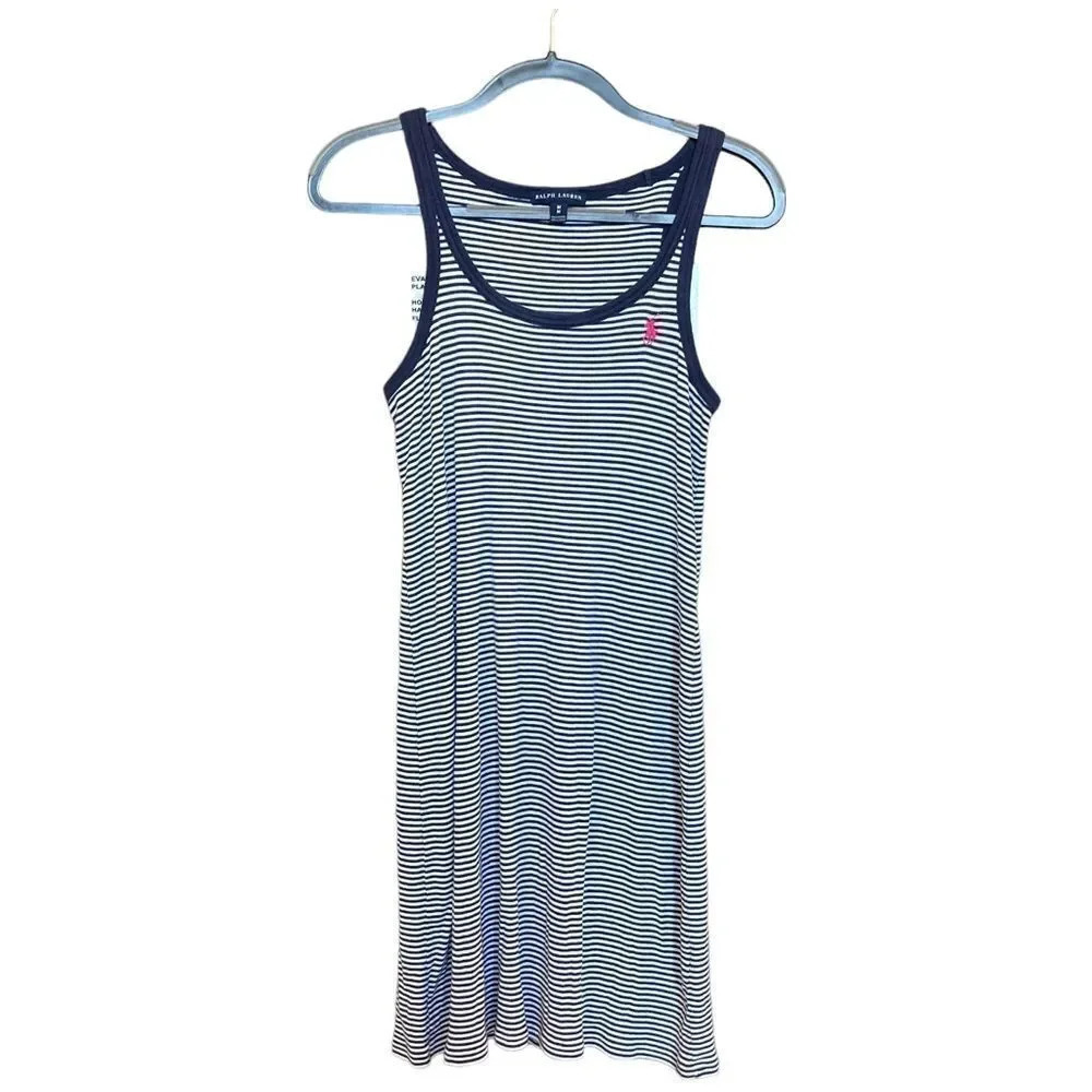 RALPH LAUREN Pima Cotton Sundress Sleeveless Striped Pony Logo Size Medium